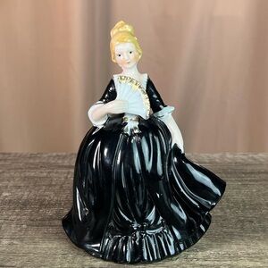 VTG Not Stamped Royal Doulton Black and White Porcelain Women with Fan & Dress